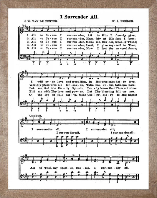 Framed Art-I Surrender All (11 X 14) (Hymn Art)