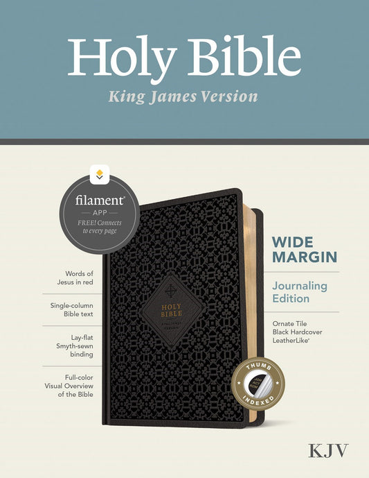 KJV Wide Margin Bible  Filament Enabled-Black Ornate Tile LeatherLike Indexed
