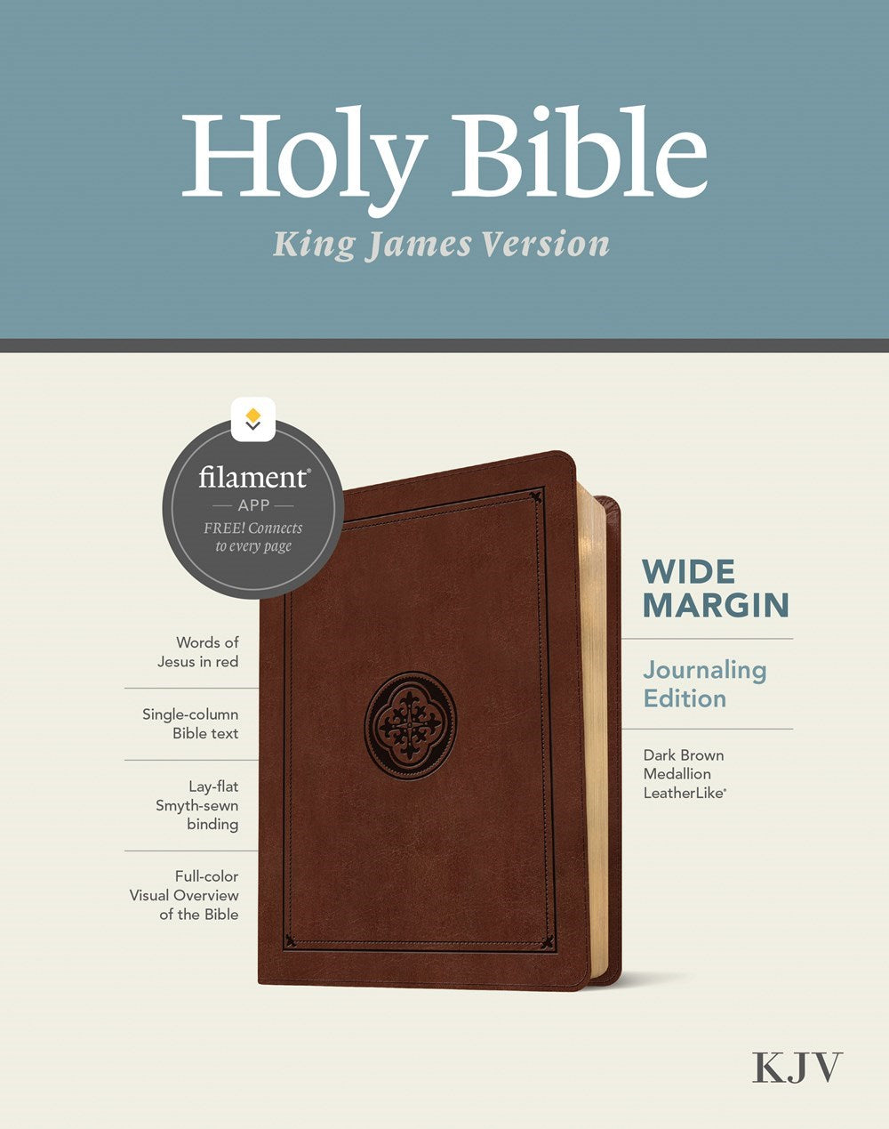 KJV Wide Margin Bible  Filament Enabled-Dark Brown Medallion LeatherLike