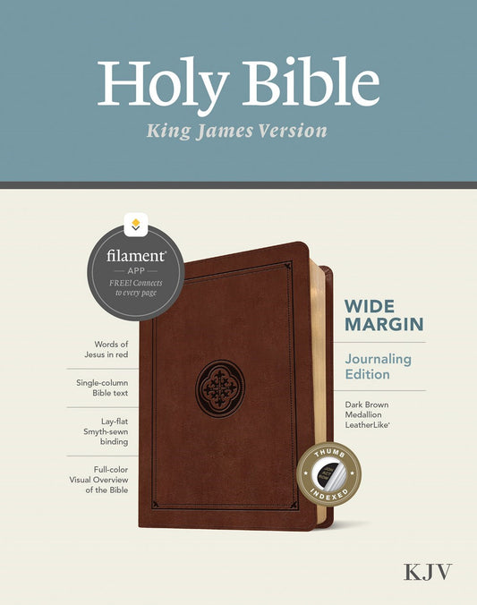 KJV Wide Margin Bible  Filament Enabled-Dark Brown Medallion LeatherLike Indexed