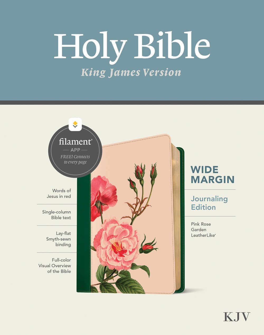 KJV Wide Margin Bible  Filament Enabled-Pink Rose Garden LeatherLike