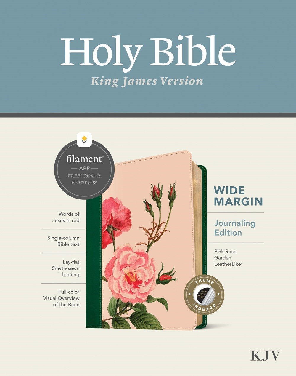 KJV Wide Margin Bible  Filament Enabled-Pink Rose Garden LeatherLike Indexed