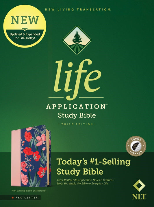NLT Life Application Study Bible (Third Edition)-Pink Evening Bloom LeatherLike Indexed
