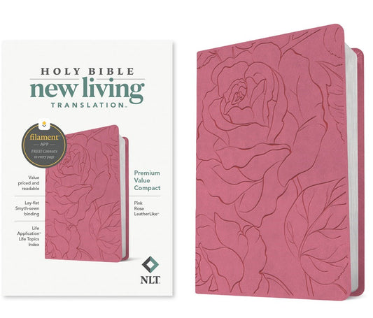 NLT Premium Value Compact Bible  Filament Enabled-Pink Rose LeatherLike