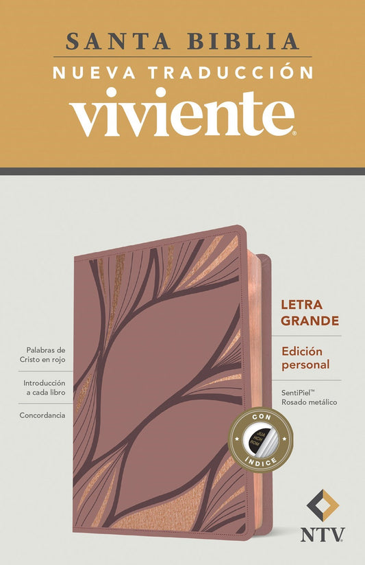 NTV Personal Size Large Print (La Edicion Personal  Letra Grande)-Rose Metallic LeatherLike Indexed
