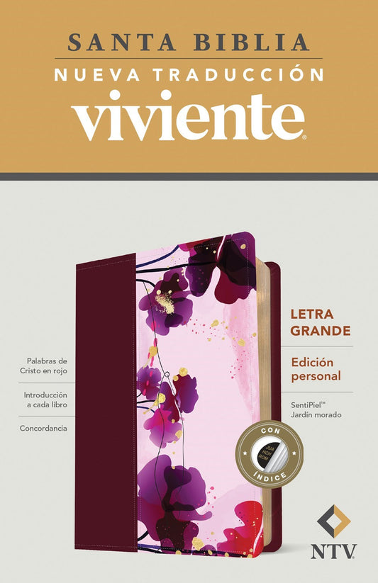 NTV Personal Size Large Print (La Edicion Personal  Letra Grande)-Purple Garden LeatherLike Indexed
