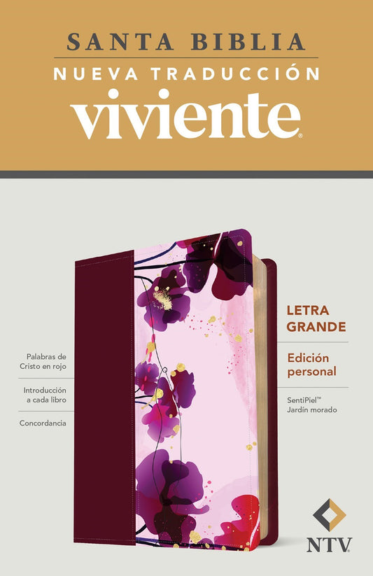 NTV Personal Size Large Print (La Edicion Personal  Letra Grande)-Purple Garden LeatherLike