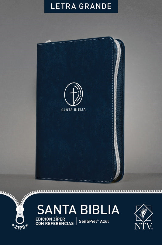 NTV Edicion Ziper con Referencias/Letra Grande (NLT Large Print Zipper Edition w/Refer)-Blue LeatherLike Indexed