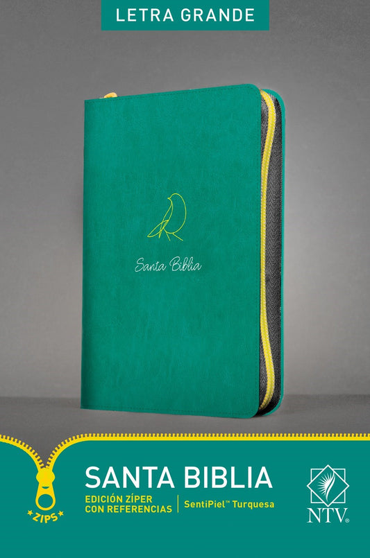 NTV Large Print Zipper Edition w/References (Edicion Ziper Con Referencias  Letra Grande)-Teal LeatherLike Indexed