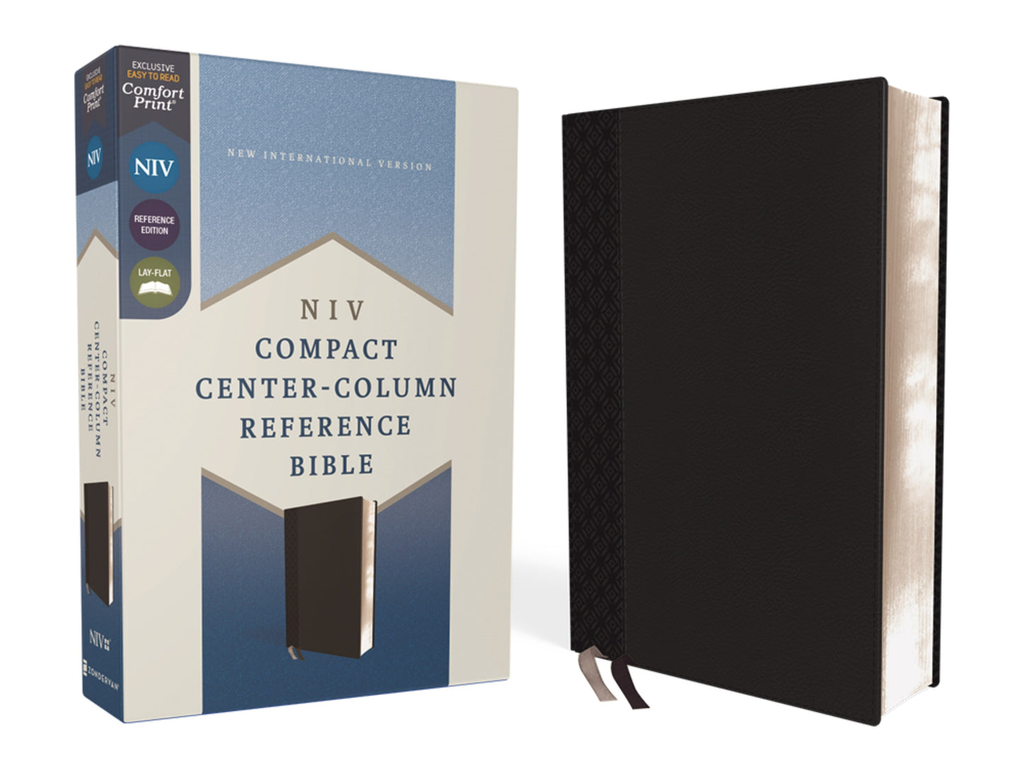 NIV Compact Center-Column Reference Bible (Comfort Print)-Black Leathersoft