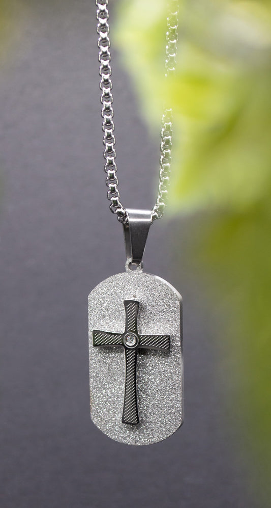 Necklace-Eden Merry-Cross-Silver-Dog Tag