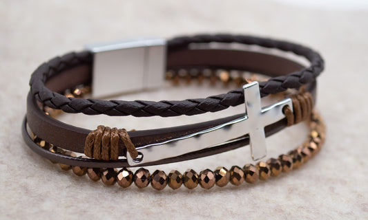 Bracelet-Eden Merry-Beaded Cross-Brown