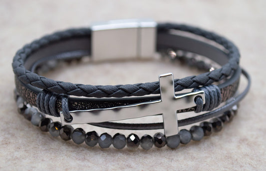 Bracelet-Eden Merry-Beaded Cross-Grey