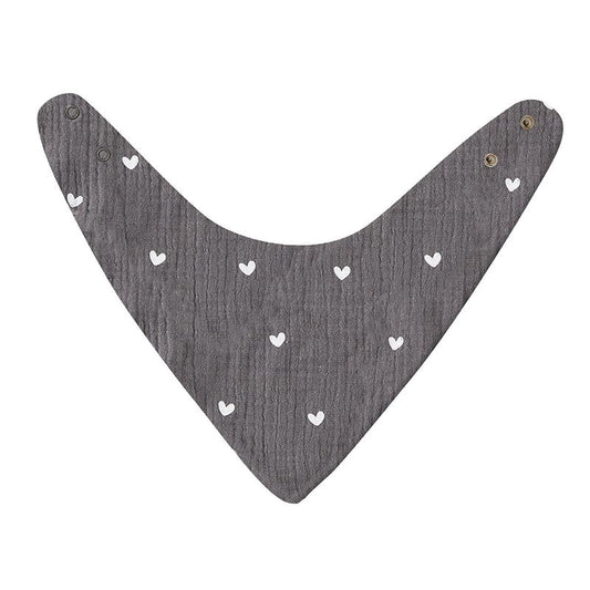 Muslin Bandana Bib-Grey w/White Hearts