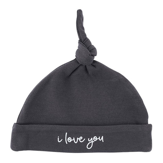 Newborn Knotted Hat-I Love You-Dark Gray