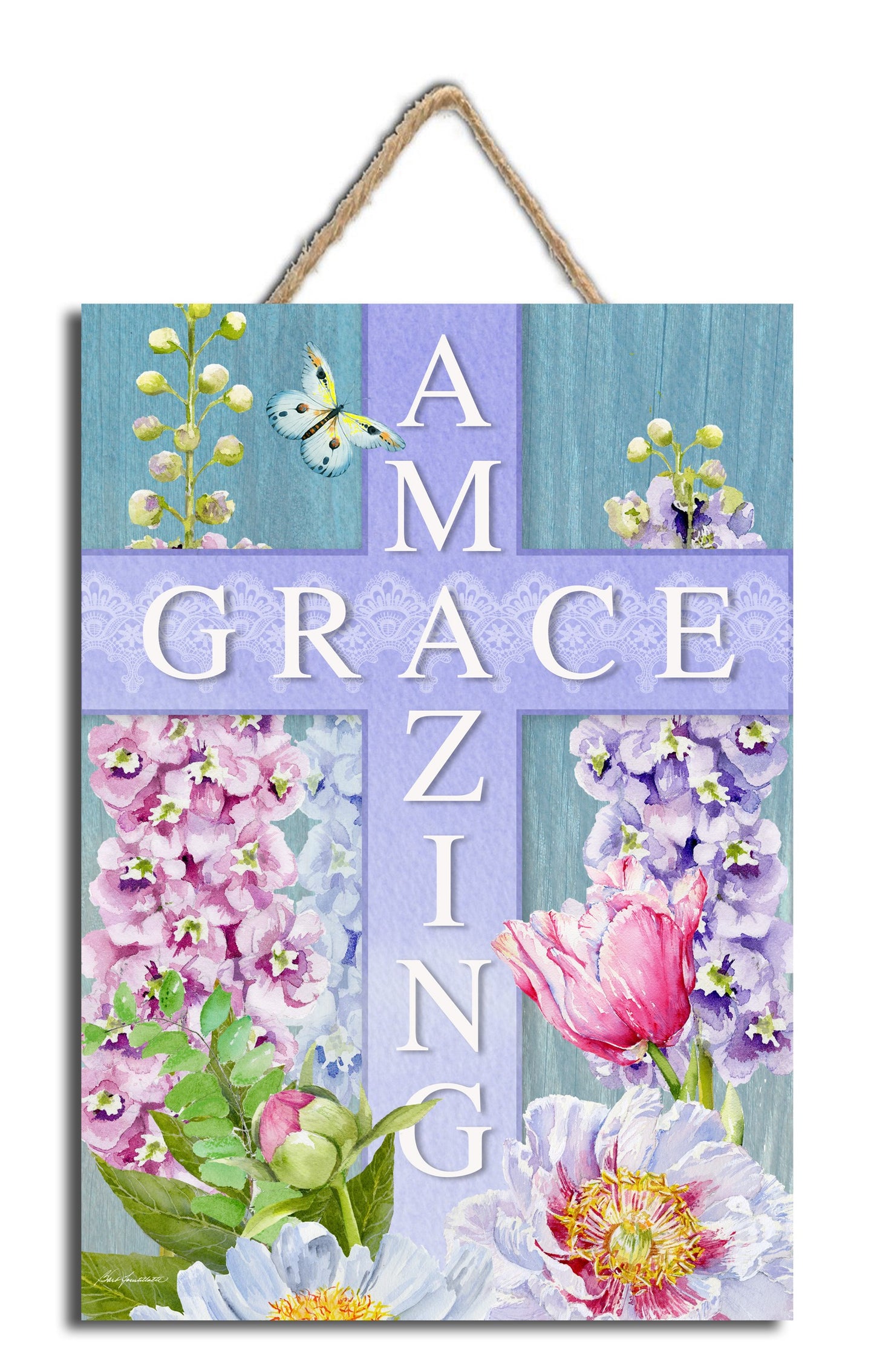 Sign-Amazing Grace w/Rope Hanger (7.5" x 10")