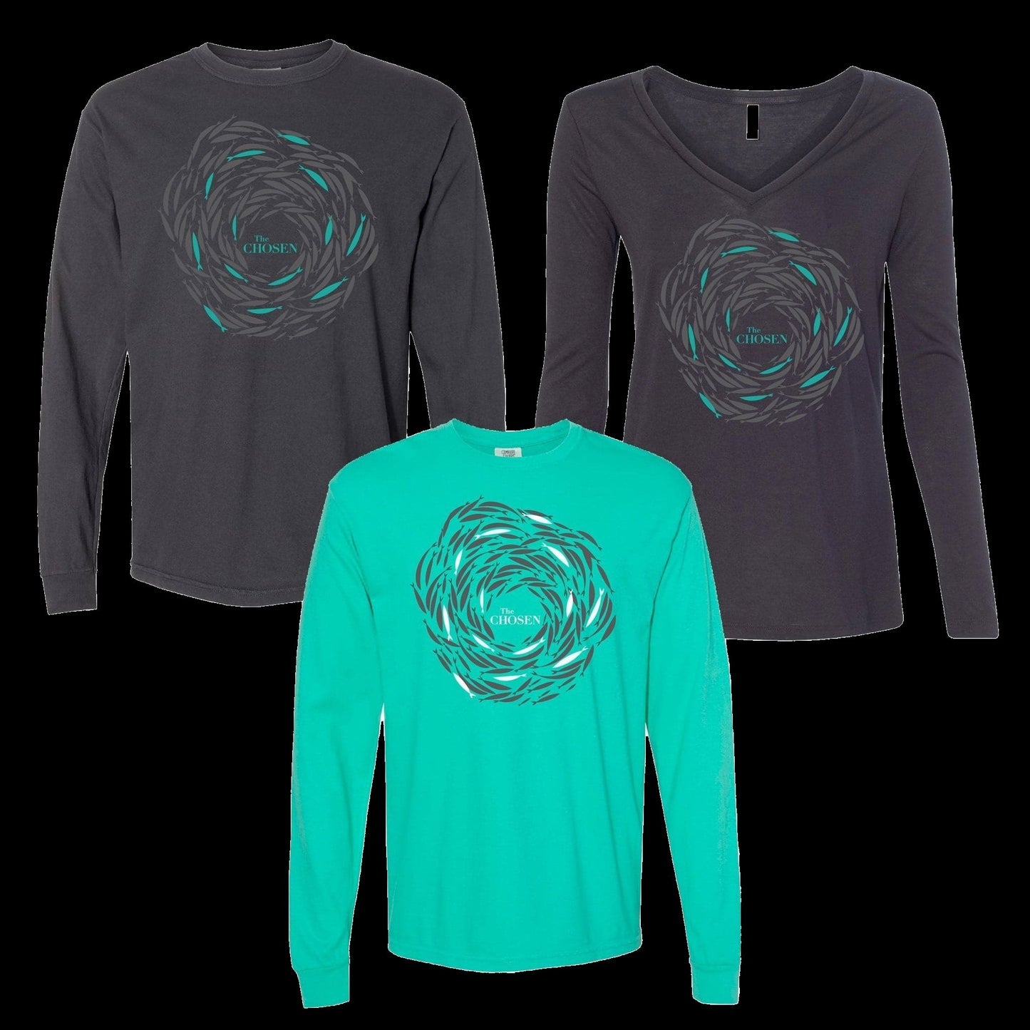 Tee Shirt-Against The Current-The Chosen-Teal-Womens Long Sleeve V-neck-2X Large