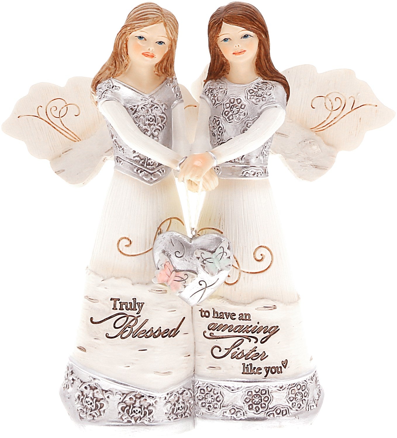 Figurine-Truly Blessed To Have An Amazing Sister Like You-2 Angels Holding Heart-5.5"