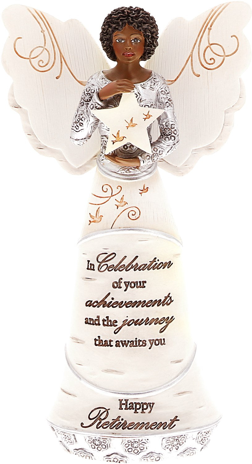 Figurine-Happy Retirement-Ebony Angel Holding Star-6.5"