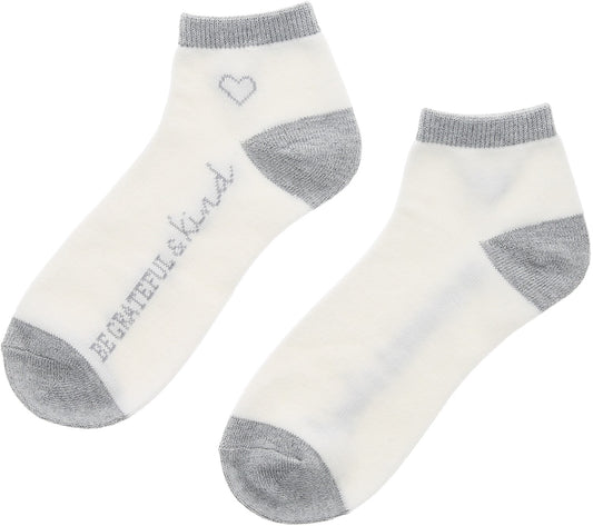 Socks-Ladies Ankle Socks-Be Grateful And Kind-White/Gray