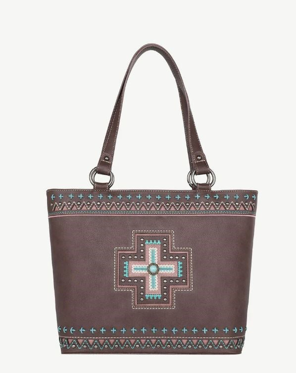 Tote-Aztec Cross (Concealed Carry)-Coffee