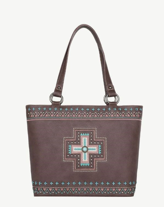 Tote-Aztec Cross (Concealed Carry)-Coffee
