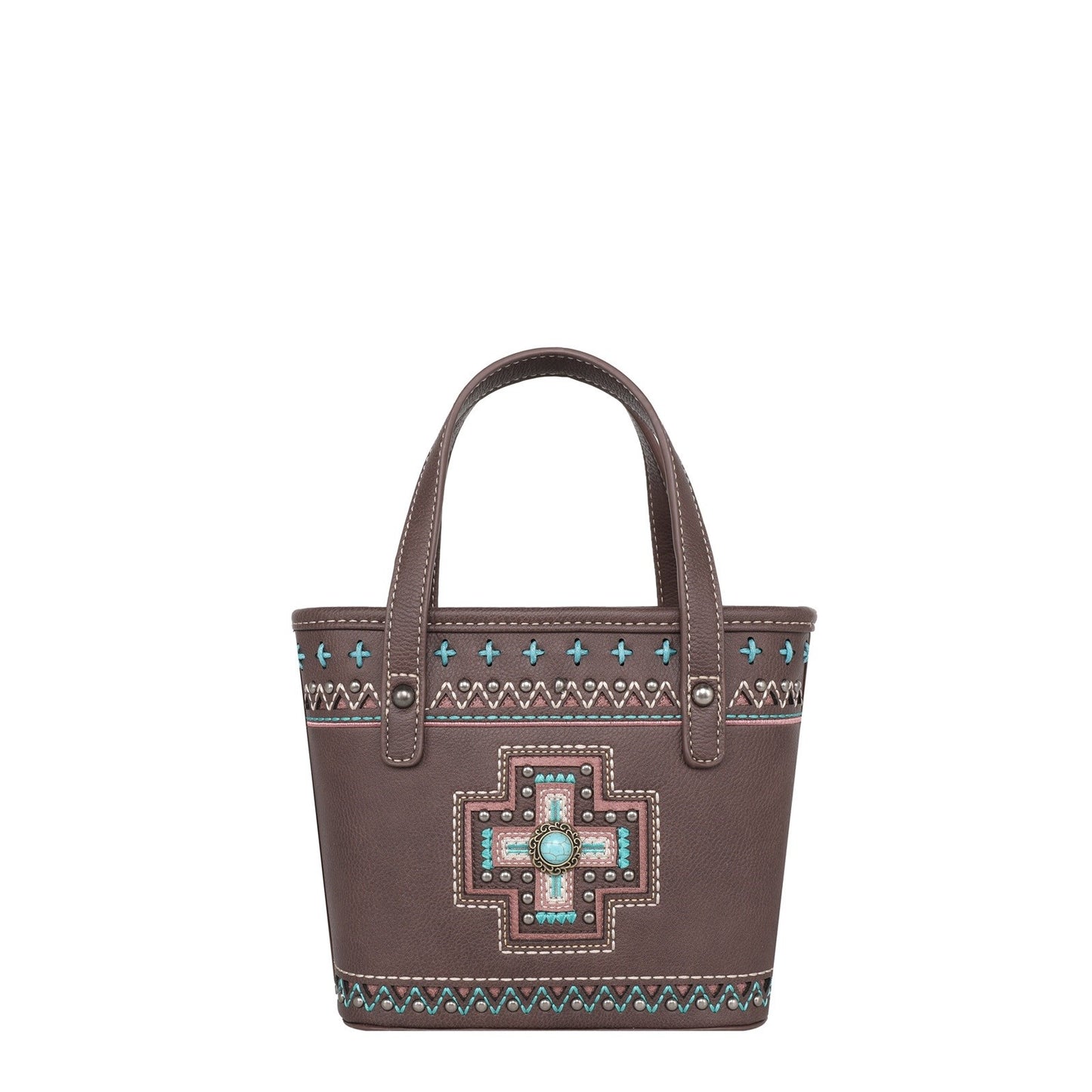 Small Tote/Crossbody Bag-Aztec Cross-Coffee