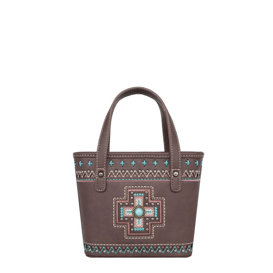 Small Tote/Crossbody Bag-Aztec Cross-Coffee