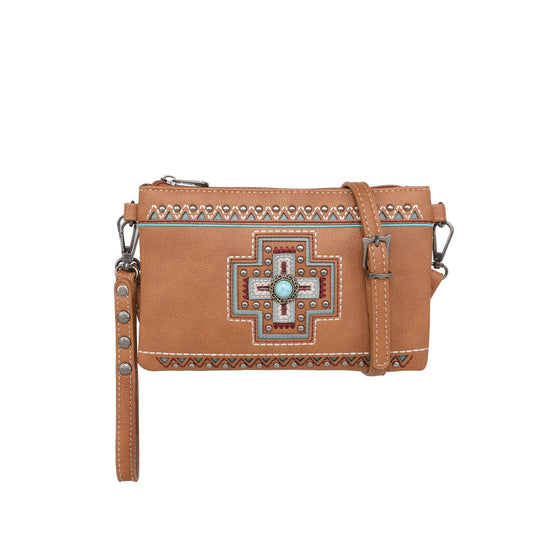 Wristlet/Crossbody Bag-Aztec Cross-Brown