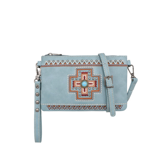 Wristlet/Crossbody Bag-Aztec Cross-Turquoise