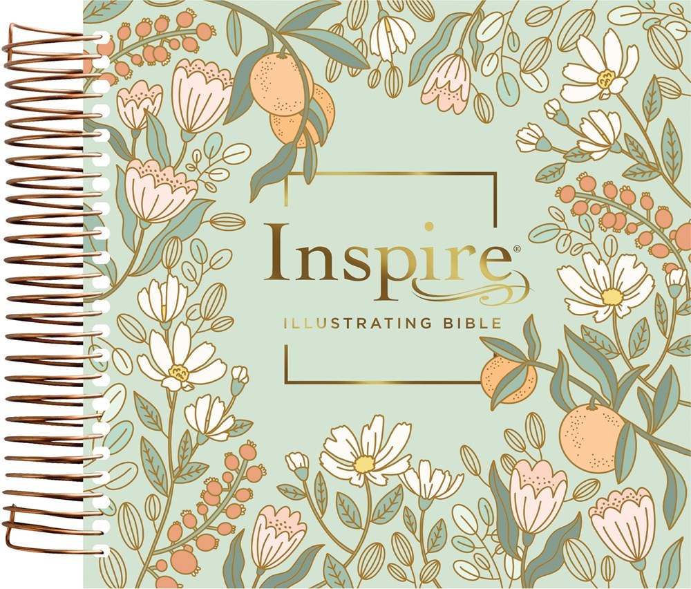 NLT DaySpring Inspire Illustrating Bible  Filament-Enabled-Mint Floral Garden Spiral Bound