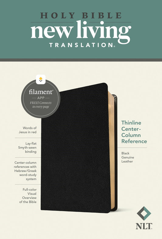 NLT Thinline Center-Column Reference Bible  Filament-Enabled-Black Genuine Leather