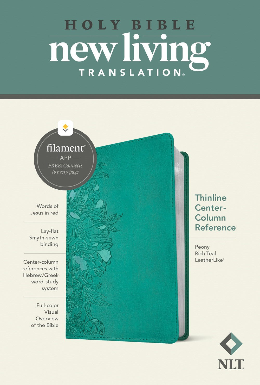 NLT Thinline Center-Column Reference Bible  Filament-Enabled-Peony Rich Teal LeatherLike