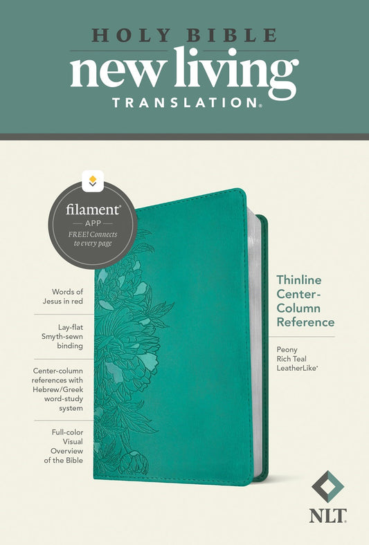 NLT Thinline Center-Column Reference Bible  Filament-Enabled-Peony Rich Teal LeatherLike