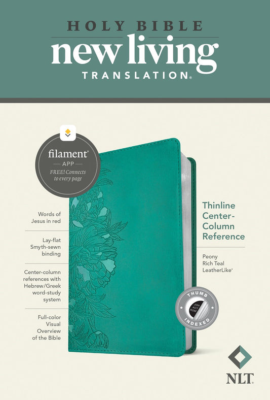 NLT Thinline Center-Column Reference Bible  Filament-Enabled-Peony Rich Teal LeatherLike Indexed