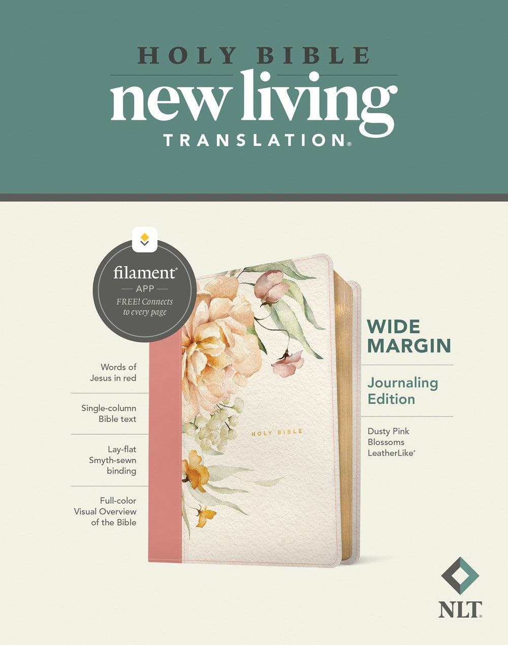 NLT Wide Margin Bible  Filament-Enabled Edition-Dusty Pink Blossoms LeatherLike
