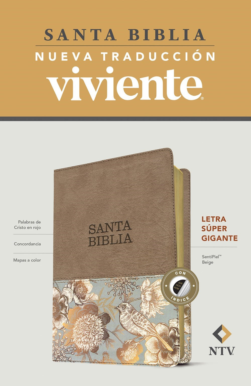 NTV Super Giant Print Bible (Santa Biblia Letra Super Gigante)-Beige LeatherLike Indexed
