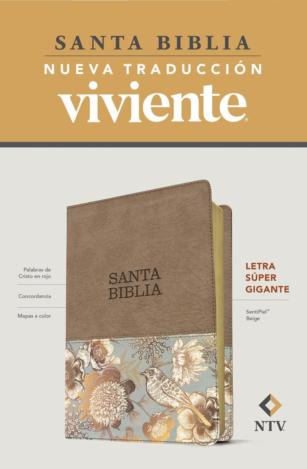 NTV Super Giant Print Bible (Santa Biblia Letra Super Gigante)-Beige LeatherLike
