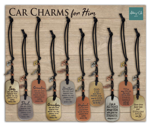 Car Charms Display-3 Each of 10 styles w/12"x 10" Display (31 Pieces)