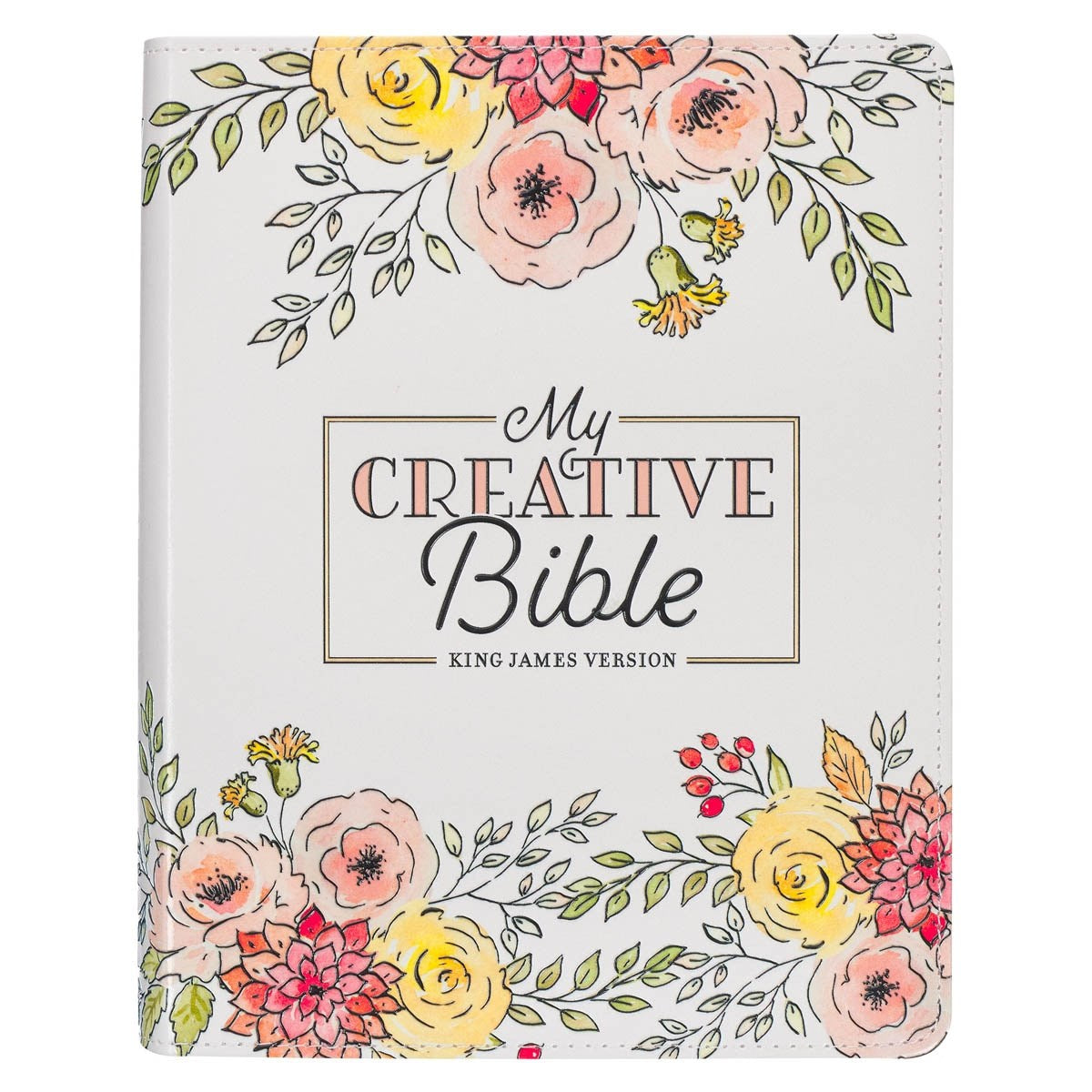 KJV My Creative Bible-White Floral Faux Leather