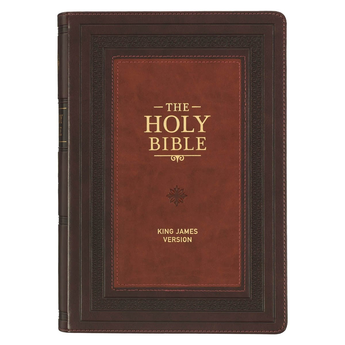 KJV Large Print Study Bible-Burgundy/Saddle Tan Faux Leather Indexed