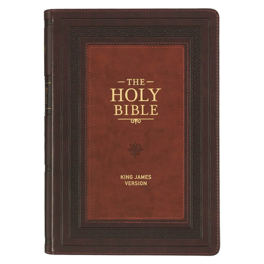 KJV Large Print Study Bible-Burgundy/Saddle Tan Faux Leather Indexed