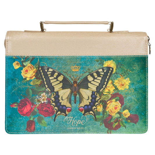 Bible Cover-Hope/Butterfly Blessings (Isaiah 40:31)-Teal Faux Leather Fashion-Medium