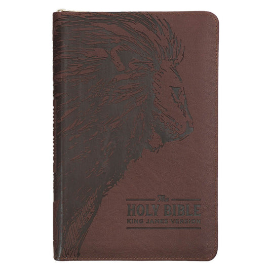 KJV Deluxe Gift Bible-Brown Lion Faux Leather w/Zipper