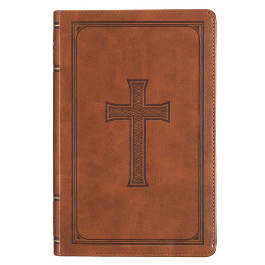 KJV Deluxe Gift Bible-Honey Brown/Cross Faux Leather