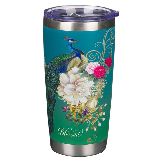 Travel Mug-Blue Peacock Blessed