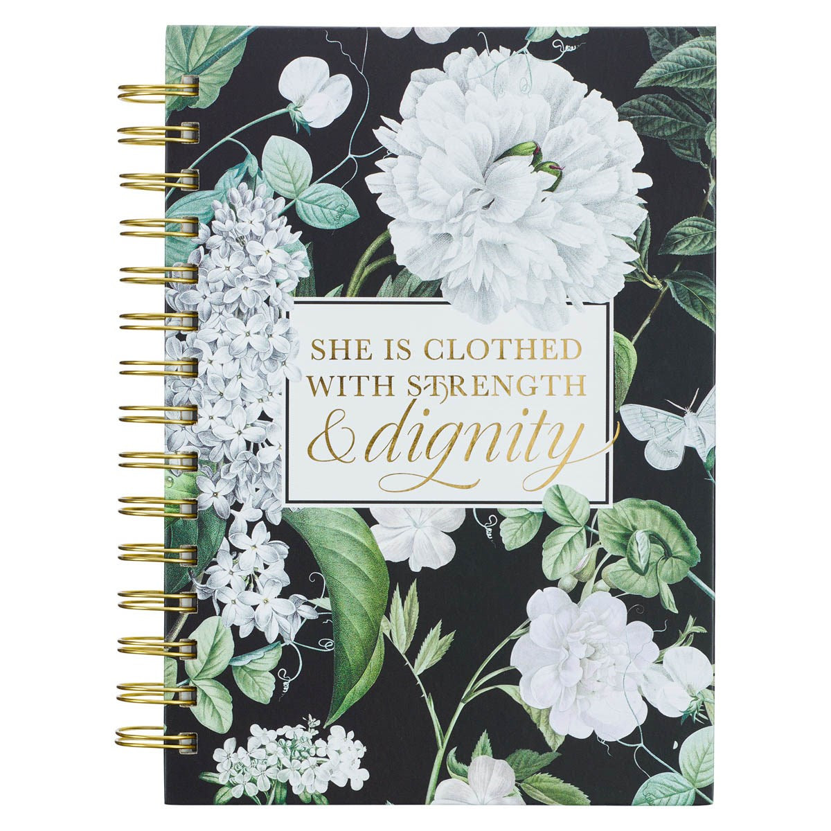 Journal-Wirebound-Black Floral-Strength & Dignity Prov. 31:25