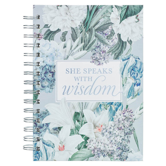 Journal-Wirebound-Blue Floral-She Speaks With Wisdom Prov. 31:26