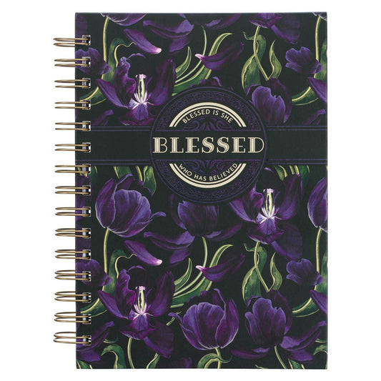 Journal-Wirebound-Black/Purple Floral Blessed Luke 1:45