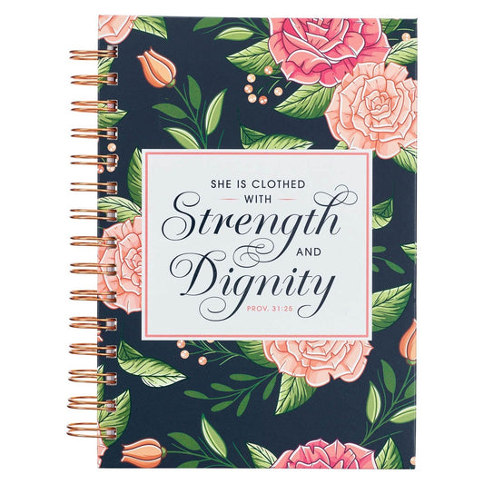 Journal-Wirebound-Navy Floral Strength & Dignity Prov. 31:25